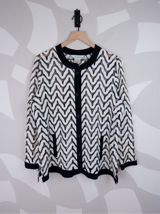 Misook Sweaters - Exclusively Misook Black and White Mesh Chevron Cardigan | L